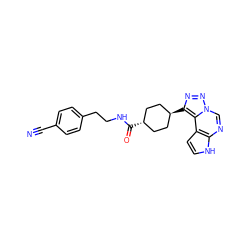 N#Cc1ccc(CCNC(=O)[C@H]2CC[C@H](c3nnn4cnc5[nH]ccc5c34)CC2)cc1 ZINC001772609893