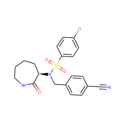 N#Cc1ccc(CN([C@@H]2CCCCNC2=O)S(=O)(=O)c2ccc(Cl)cc2)cc1 ZINC000028957674