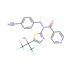 N#Cc1ccc(CN(C(=O)c2ccncc2)c2ncc(C(O)(C(F)(F)F)C(F)(F)F)s2)cc1 ZINC000034249171