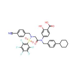 N#Cc1ccc(CN(CC(=O)N(Cc2ccc(C3CCCCC3)cc2)c2ccc(C(=O)O)c(O)c2)S(=O)(=O)c2c(F)c(F)c(F)c(F)c2F)cc1 ZINC000096284703
