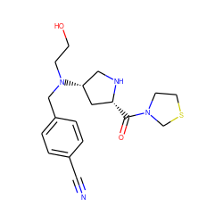 N#Cc1ccc(CN(CCO)[C@@H]2CN[C@H](C(=O)N3CCSC3)C2)cc1 ZINC000028639988