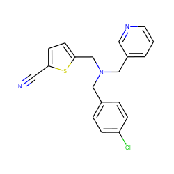 N#Cc1ccc(CN(Cc2ccc(Cl)cc2)Cc2cccnc2)s1 ZINC000096270205