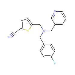 N#Cc1ccc(CN(Cc2ccc(F)cc2)Cc2cccnc2)s1 ZINC000096270213