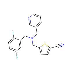 N#Cc1ccc(CN(Cc2cccnc2)Cc2cc(F)ccc2F)s1 ZINC000096270212