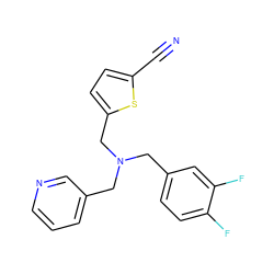 N#Cc1ccc(CN(Cc2cccnc2)Cc2ccc(F)c(F)c2)s1 ZINC000096270207