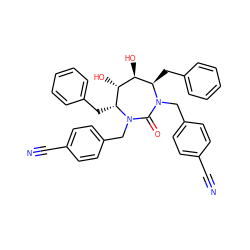 N#Cc1ccc(CN2C(=O)N(Cc3ccc(C#N)cc3)[C@H](Cc3ccccc3)[C@H](O)[C@@H](O)[C@H]2Cc2ccccc2)cc1 ZINC000014943493