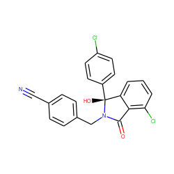 N#Cc1ccc(CN2C(=O)c3c(Cl)cccc3[C@@]2(O)c2ccc(Cl)cc2)cc1 ZINC000144166836