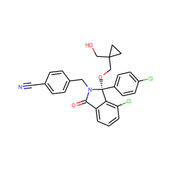 N#Cc1ccc(CN2C(=O)c3cccc(Cl)c3[C@]2(OCC2(CO)CC2)c2ccc(Cl)cc2)cc1 ZINC000072125089