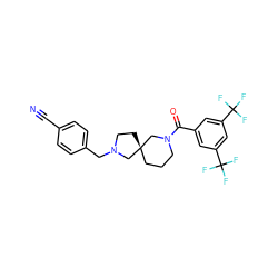 N#Cc1ccc(CN2CC[C@@]3(CCCN(C(=O)c4cc(C(F)(F)F)cc(C(F)(F)F)c4)C3)C2)cc1 ZINC000003956145