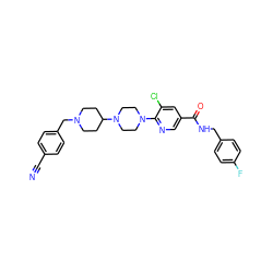 N#Cc1ccc(CN2CCC(N3CCN(c4ncc(C(=O)NCc5ccc(F)cc5)cc4Cl)CC3)CC2)cc1 ZINC000049677826