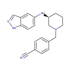 N#Cc1ccc(CN2CCC[C@H](Nc3ccc4[nH]ncc4c3)C2)cc1 ZINC000114338180