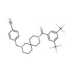 N#Cc1ccc(CN2CCCC3(CCN(C(=O)c4cc(C(F)(F)F)cc(C(F)(F)F)c4)CC3)C2)cc1 ZINC000003956109