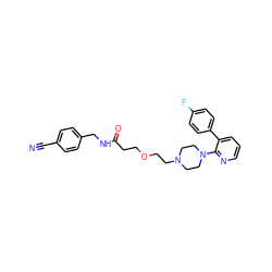 N#Cc1ccc(CNC(=O)CCOCCN2CCN(c3ncccc3-c3ccc(F)cc3)CC2)cc1 ZINC001772651942