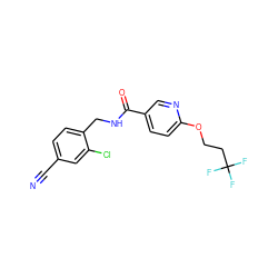 N#Cc1ccc(CNC(=O)c2ccc(OCCC(F)(F)F)nc2)c(Cl)c1 ZINC000045253359