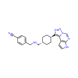 N#Cc1ccc(CNC[C@H]2CC[C@H](c3nnn4cnc5[nH]ccc5c34)CC2)cc1 ZINC001772573127