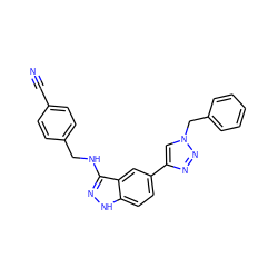 N#Cc1ccc(CNc2n[nH]c3ccc(-c4cn(Cc5ccccc5)nn4)cc23)cc1 ZINC000148704594