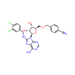 N#Cc1ccc(COC[C@H]2O[C@@H](n3c(NCc4ccc(Cl)c(Cl)c4)nc4c(N)ncnc43)[C@H](O)[C@@H]2O)cc1 ZINC000043208321