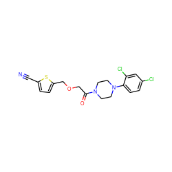 N#Cc1ccc(COCC(=O)N2CCN(c3ccc(Cl)cc3Cl)CC2)s1 ZINC000064559065