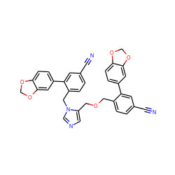 N#Cc1ccc(COCc2cncn2Cc2ccc(C#N)cc2-c2ccc3c(c2)OCO3)c(-c2ccc3c(c2)OCO3)c1 ZINC000028392408