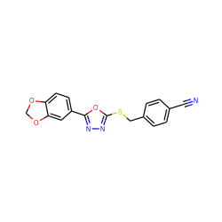 N#Cc1ccc(CSc2nnc(-c3ccc4c(c3)OCO4)o2)cc1 ZINC000003556108