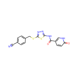 N#Cc1ccc(CSc2nnc(NC(=O)c3ccc(=O)[nH]c3)s2)cc1 ZINC000013683229