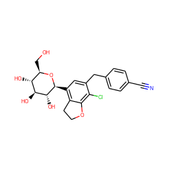 N#Cc1ccc(Cc2cc([C@@H]3O[C@H](CO)[C@@H](O)[C@H](O)[C@H]3O)c3c(c2Cl)OCC3)cc1 ZINC000142344978