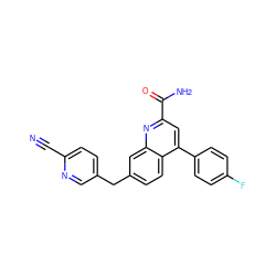 N#Cc1ccc(Cc2ccc3c(-c4ccc(F)cc4)cc(C(N)=O)nc3c2)cn1 ZINC000221611011