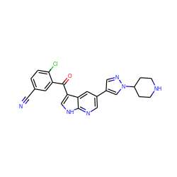 N#Cc1ccc(Cl)c(C(=O)c2c[nH]c3ncc(-c4cnn(C5CCNCC5)c4)cc23)c1 ZINC000473089532