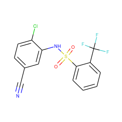 N#Cc1ccc(Cl)c(NS(=O)(=O)c2ccccc2C(F)(F)F)c1 ZINC000123707188