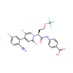 N#Cc1ccc(Cl)cc1-c1cc(=O)n([C@@H](CCOC(F)(F)F)C(=O)Nc2ccc(C(=O)O)cc2)cc1Cl ZINC001772608487