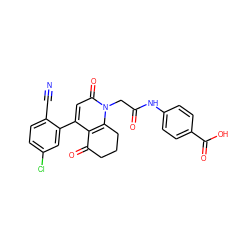 N#Cc1ccc(Cl)cc1-c1cc(=O)n(CC(=O)Nc2ccc(C(=O)O)cc2)c2c1C(=O)CCC2 ZINC000221000792