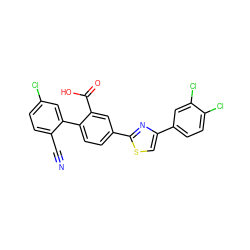 N#Cc1ccc(Cl)cc1-c1ccc(-c2nc(-c3ccc(Cl)c(Cl)c3)cs2)cc1C(=O)O ZINC000204983156