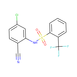 N#Cc1ccc(Cl)cc1NS(=O)(=O)c1ccccc1C(F)(F)F ZINC000192730629