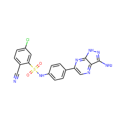 N#Cc1ccc(Cl)cc1S(=O)(=O)Nc1ccc(-c2cnc3c(N)n[nH]c3n2)cc1 ZINC000148865707