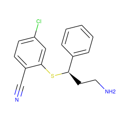 N#Cc1ccc(Cl)cc1S[C@H](CCN)c1ccccc1 ZINC000034052008