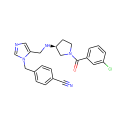 N#Cc1ccc(Cn2cncc2CN[C@H]2CCN(C(=O)c3cccc(Cl)c3)C2)cc1 ZINC000013863867