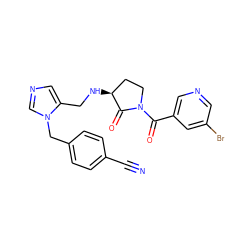 N#Cc1ccc(Cn2cncc2CN[C@H]2CCN(C(=O)c3cncc(Br)c3)C2=O)cc1 ZINC000040979490