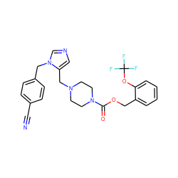 N#Cc1ccc(Cn2cncc2CN2CCN(C(=O)OCc3ccccc3OC(F)(F)F)CC2)cc1 ZINC000013444523