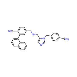 N#Cc1ccc(Cn2cncc2CNCc2ccc(C#N)c(-c3cccc4ccccc34)c2)cc1 ZINC000028388855