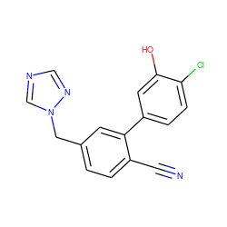 N#Cc1ccc(Cn2cncn2)cc1-c1ccc(Cl)c(O)c1 ZINC000045370987