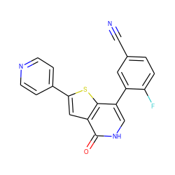 N#Cc1ccc(F)c(-c2c[nH]c(=O)c3cc(-c4ccncc4)sc23)c1 ZINC000072176268