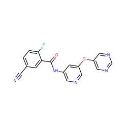 N#Cc1ccc(F)c(C(=O)Nc2cncc(Oc3cncnc3)c2)c1 ZINC000096175658