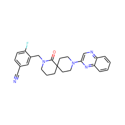 N#Cc1ccc(F)c(CN2CCCC3(CCN(c4cnc5ccccc5n4)CC3)C2=O)c1 ZINC000096173137