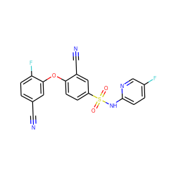 N#Cc1ccc(F)c(Oc2ccc(S(=O)(=O)Nc3ccc(F)cn3)cc2C#N)c1 ZINC000473194832