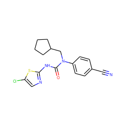 N#Cc1ccc(N(CC2CCCC2)C(=O)Nc2ncc(Cl)s2)cc1 ZINC000028134075