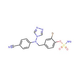 N#Cc1ccc(N(Cc2ccc(OS(N)(=O)=O)c(Br)c2)n2cnnc2)cc1 ZINC000003991718