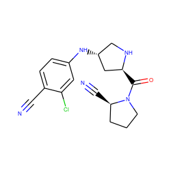 N#Cc1ccc(N[C@@H]2CN[C@@H](C(=O)N3CCC[C@H]3C#N)C2)cc1Cl ZINC000040979117