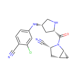 N#Cc1ccc(N[C@@H]2CN[C@H](C(=O)N3[C@@H](C#N)C[C@H]4C[C@H]43)C2)cc1Cl ZINC000040862316