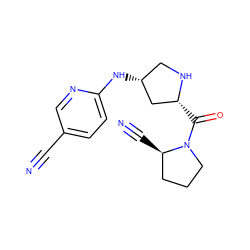 N#Cc1ccc(N[C@@H]2CN[C@H](C(=O)N3CCC[C@H]3C#N)C2)nc1 ZINC000028522103