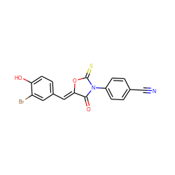 N#Cc1ccc(N2C(=O)/C(=C/c3ccc(O)c(Br)c3)OC2=S)cc1 ZINC000084619145